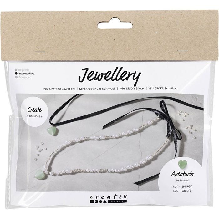 Mini DIY Kit Smykker, Aventurinhjerte, klar, 1 pk.
