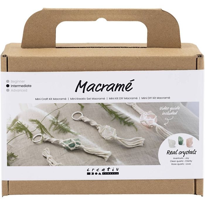 Mini DIY Kit Makramè, Nøkkelringer, matt transparent, støvete grønn, støvete rosa, lys natur, 1 pk.