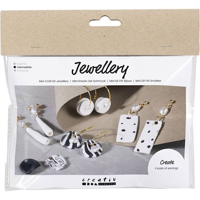 Mini DIY Kit Smykker, Øreringer, svart, hvit, 1 pk.