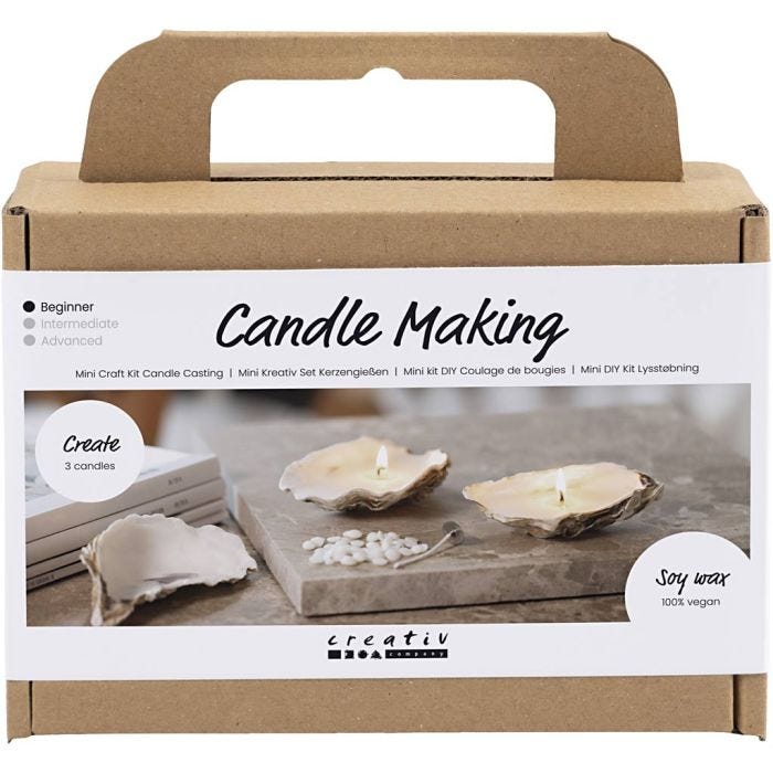 Mini DIY Kit Lysstøping, Soyalys støpt i østersskall, off white, 1 pk.