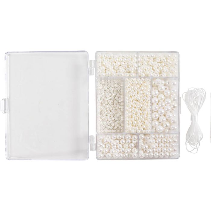 DIY Mix Smykker, Halskjede og armbånd, ca. 1200 stk., hvit perlemor, 1 pk.