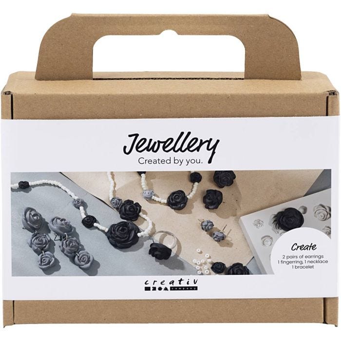 Mini DIY Kit Smykker, Roser, svart, svart/hvit, hvit, 1 pk.