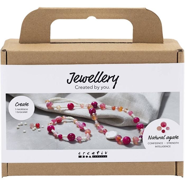 Mini DIY Kit Smykker, Halskjede og armbånd, pink, 1 pk.