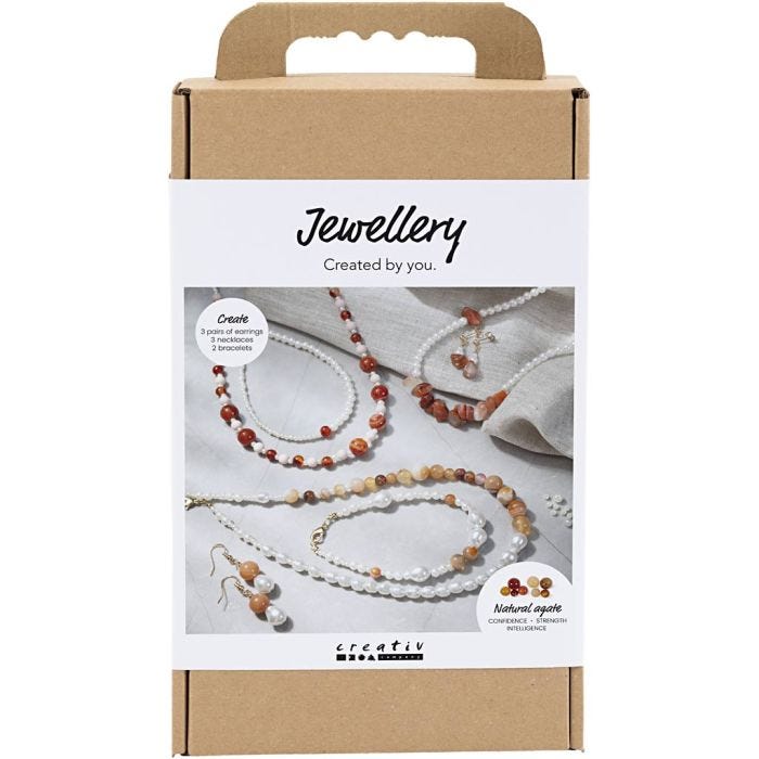 DIY Kit Smykker, beige, brentorange, hvit perlemor, 1 pk.