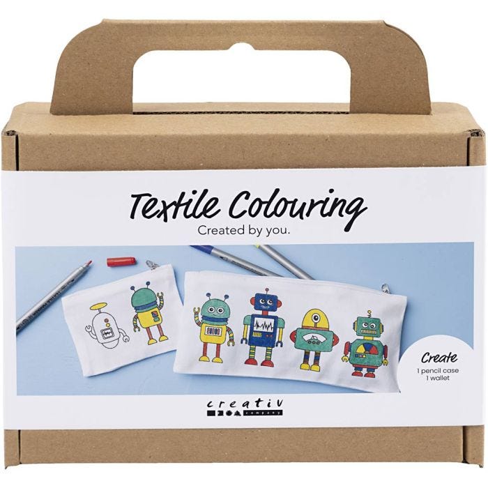 Mini DIY Kit Tekstilfargelegging, Robot, primær farger, 1 pk.