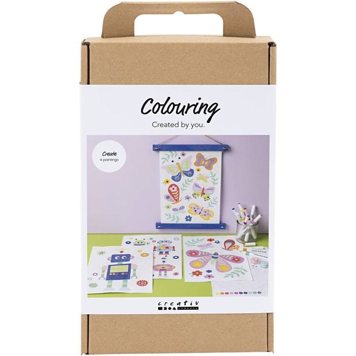 DIY Kit Fargelegging, Sommerfugl og robot, glade farger, 1 pk.