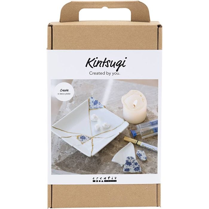 DIY Kit Kintsugi, Skål, blå, gull, hvit, 1 pk.