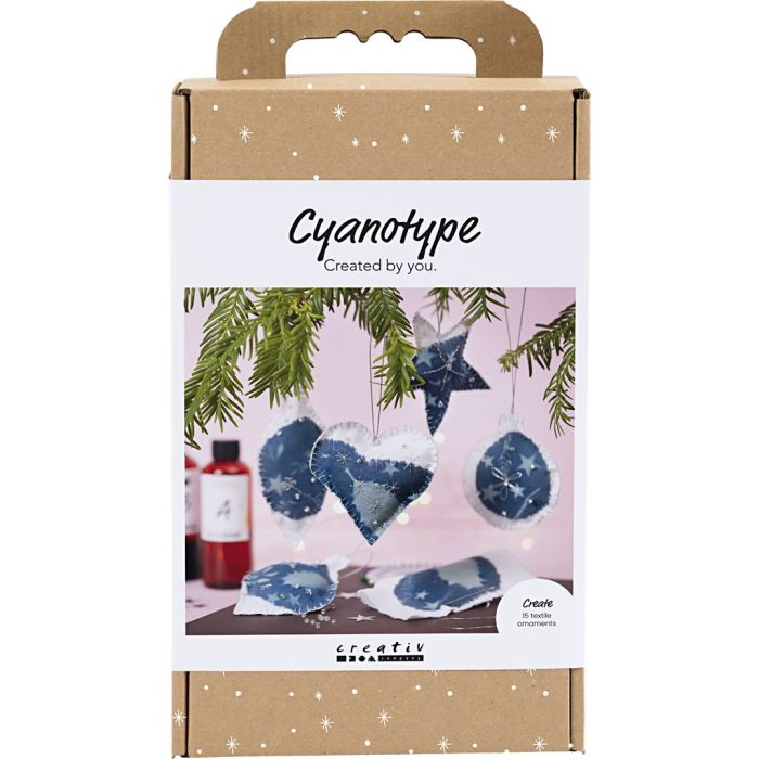 DIY Kit Cyanotrykk, Julepynt, blå, sølv, 1 pk.