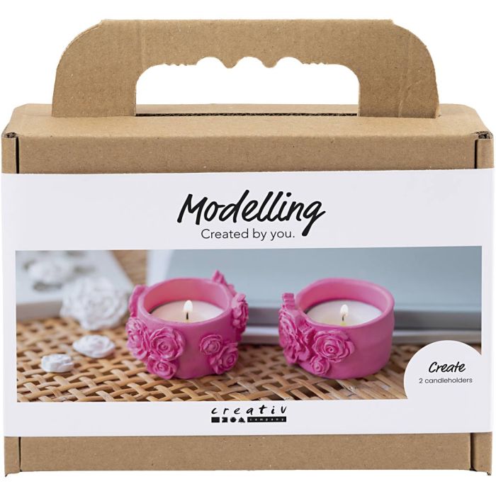 Mini DIY Kit Modellering, Telysholdere, pink, 1 pk.