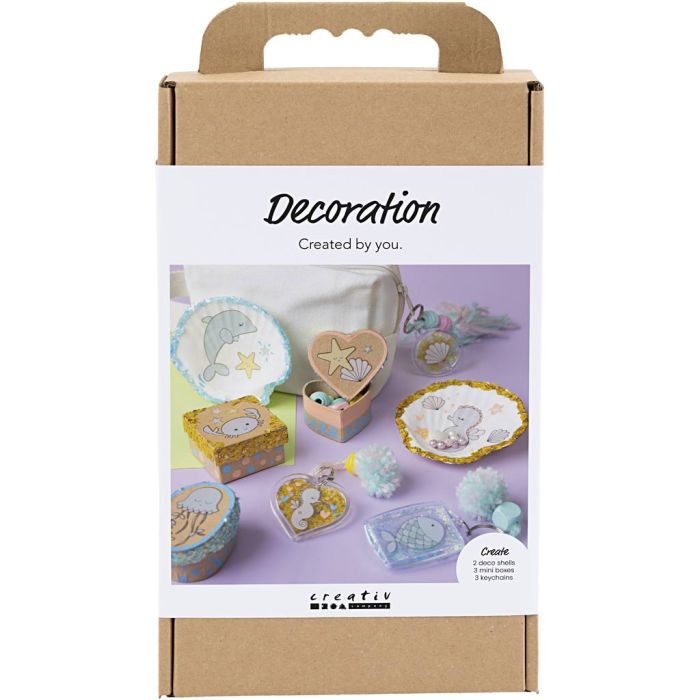 DIY Kit Dekorasjon, Esker, skjell, nøkkelanheng, pastellfarger, 1 pk.