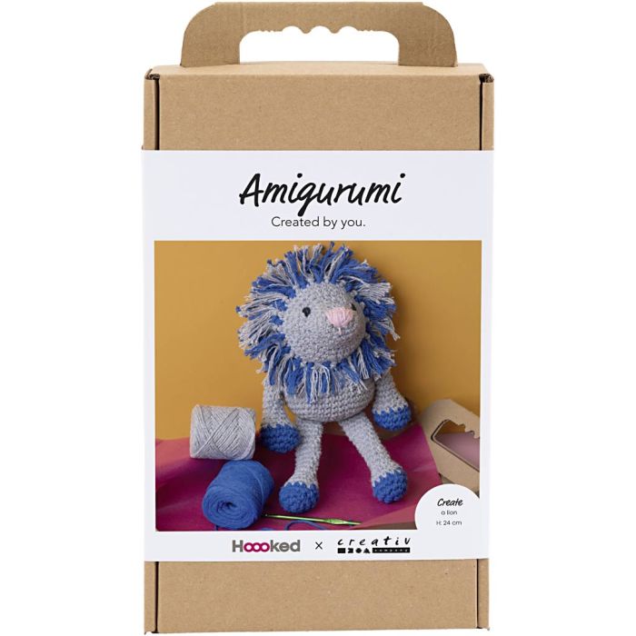 DIY Kit Amigurumi, Løve, marineblå, lys grå, 1 pk.