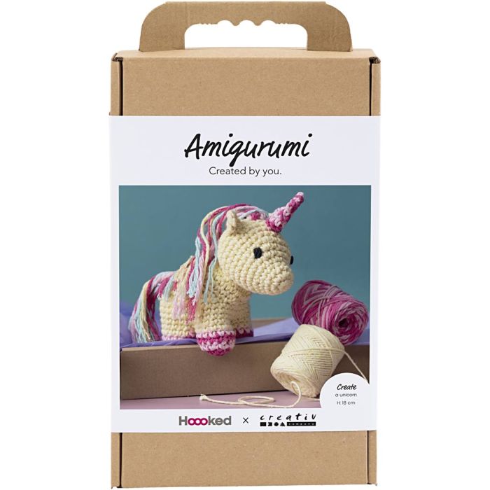 DIY Kit Amigurumi, Enhjørning, regnbuefarger, 1 pk.
