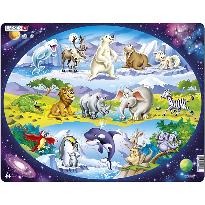 Verdens-puslespill, str. 36,5x28,5 cm, 15 brikker, 2 stk./ 1 sett