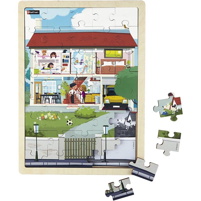Nathan Puslespill av tre, Hjemmet, str. 37x27 cm, 40 brikker, 1 stk.