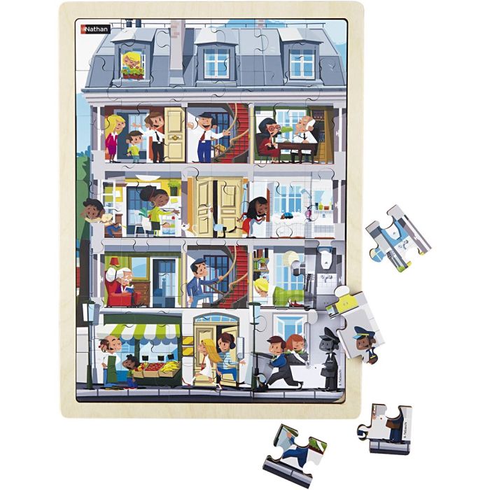 Nathan Puslespill av tre, Boligblokk, str. 37x27 cm, 42 brikker, 1 stk.