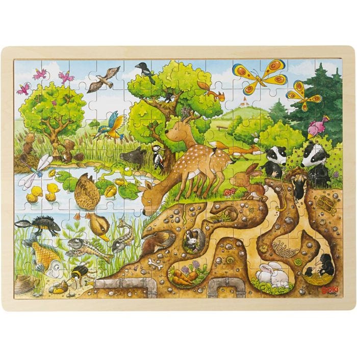 Puslespill av tre, Utforsk naturen, str. 40x30 cm, 96 brikker, 1 stk.
