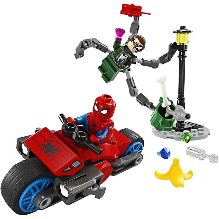 LEGO® Marvel Motorsykkeljakt Spider-Man mot Doc Ock, 77 deler/ 1 pk.