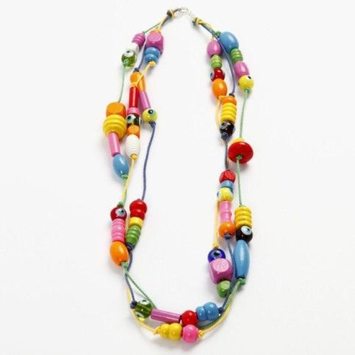 Halskjede med treperler og glassperler