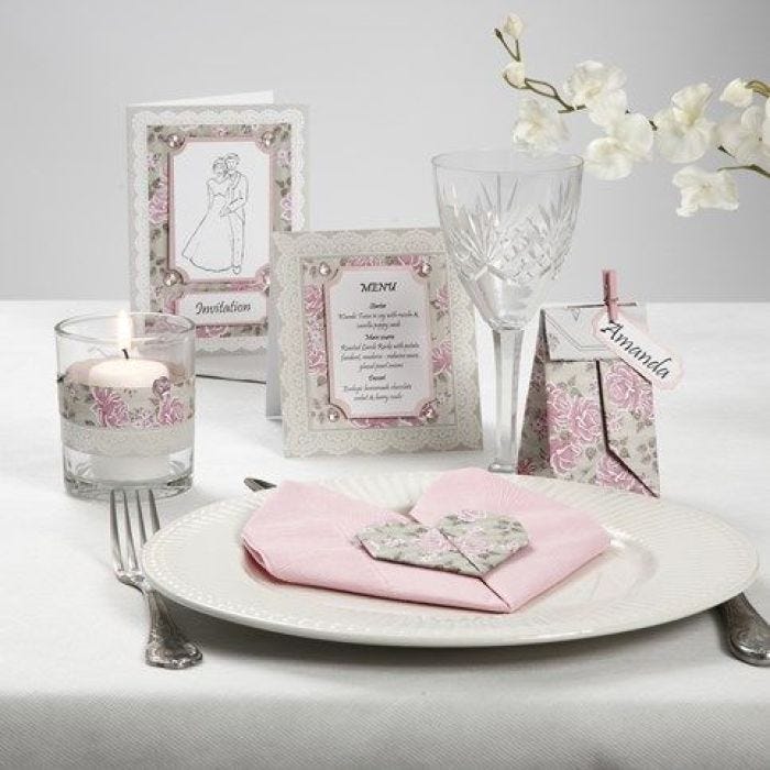 Kortserie med rosa Pearl kartong og rhinsten