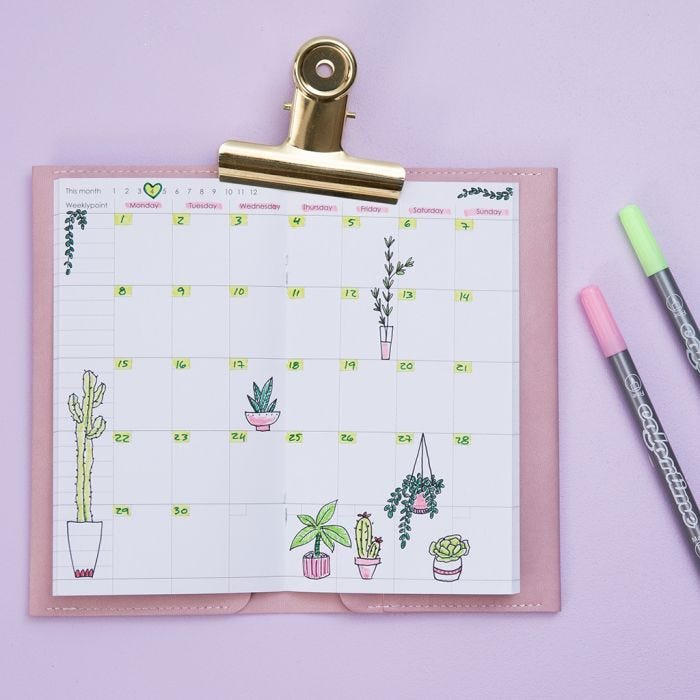 Dekorert ukekalender til Bullet journal