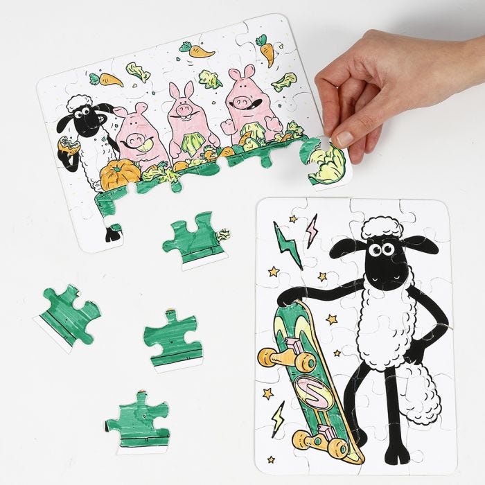 S for Sauen Shaun pusslespill fargelagt med tusj