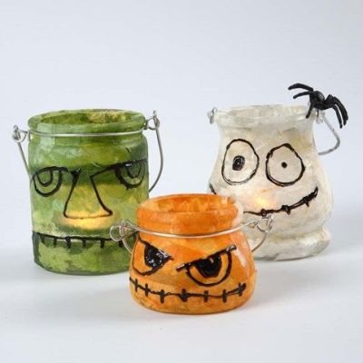 Glasslanterner dekorert med stråsilkepapir og 3D Liner