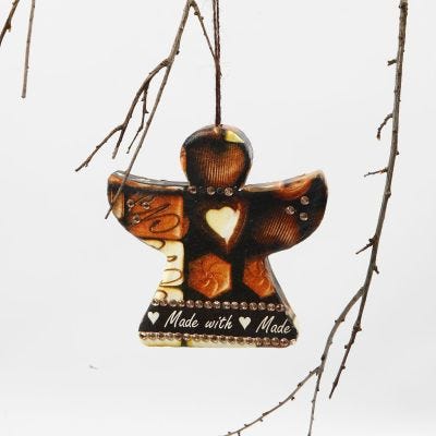 Engel av pappmache med decoupage og rhinsten