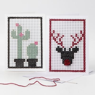 Brodert kort med kaktus og reinsdyr