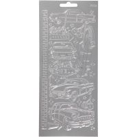 Stickers, biler, 10x23 cm, sølv, 1 ark