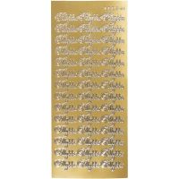 Stickers, tillykke, 10x23 cm, gull, 1 ark