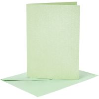 Kort og konvolutter, kort str. 10,5x15 cm, konvolutt str. 11,5x16,5 cm, perlemor, 120+210 g, lys grønn, 4 sett/ 1 pk.
