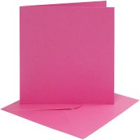 Kort og konvolutter, kort str. 15,2x15,2 cm, konvolutt str. 16x16 cm, 220 g, pink, 4 sett/ 1 pk.