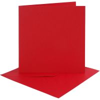 Kort og konvolutter, kort str. 15,2x15,2 cm, konvolutt str. 16x16 cm, 230 g, rød, 4 sett/ 1 pk.