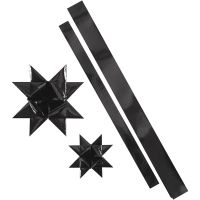 Stjernestrimler, L: 86+100 cm, B: 25+40 mm, dia. 11,5+18,5 cm, svart, 16 strimler/ 1 pk.