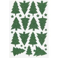 Glitterstickers, juletre, 12x18,5 cm, grønn, 1 ark