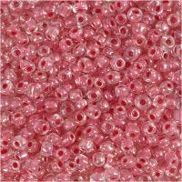 Rocaiperler, dia. 3 mm, str. 8/0 , hullstr. 0,6-1,0 mm, pink kjerne, 25 g/ 1 pk.