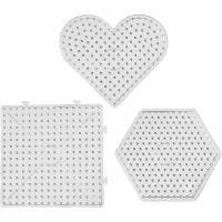 Perlebrett, hjerter, hexagon, firkant, str. 15x15-17,5x17,5 cm, JUMBO, klar, 6 stk./ 1 pk.