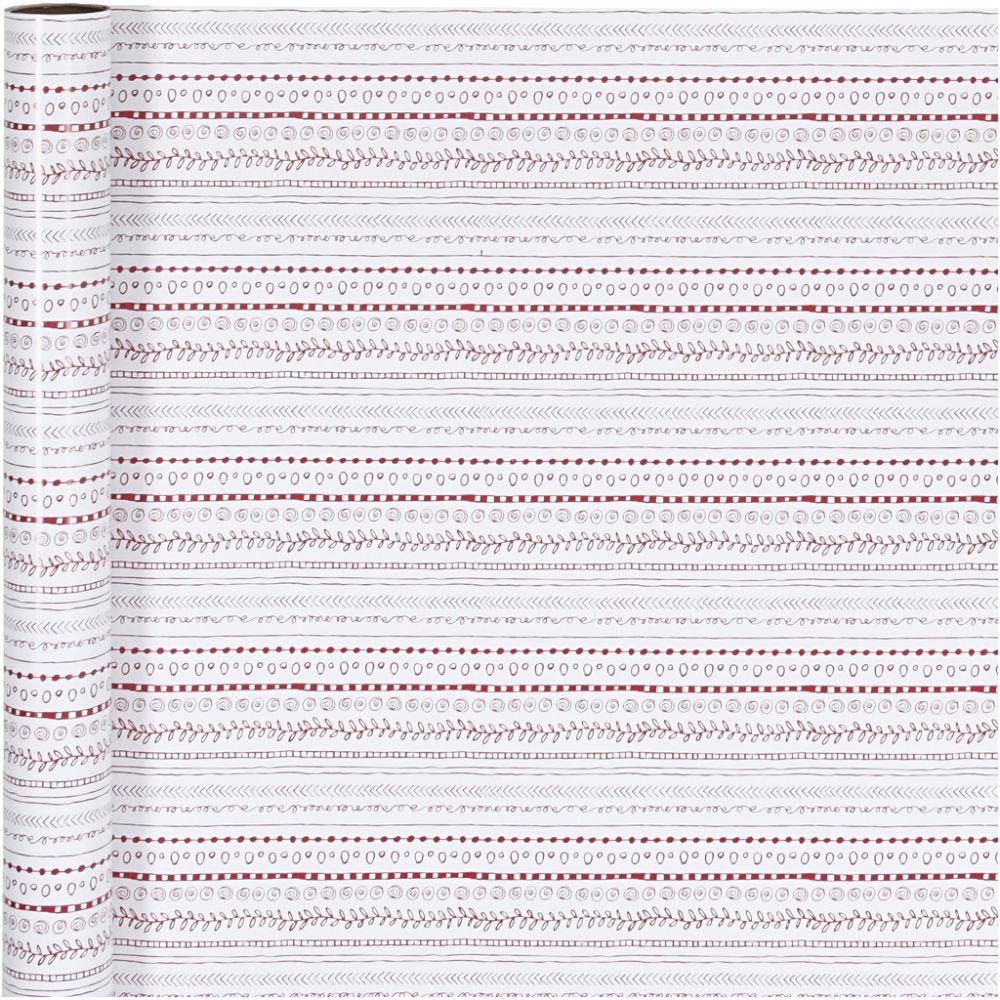 Gavepapir, doodles, B: 70 cm, 80 g, rød, hvit, 4 m/ 1 rl.