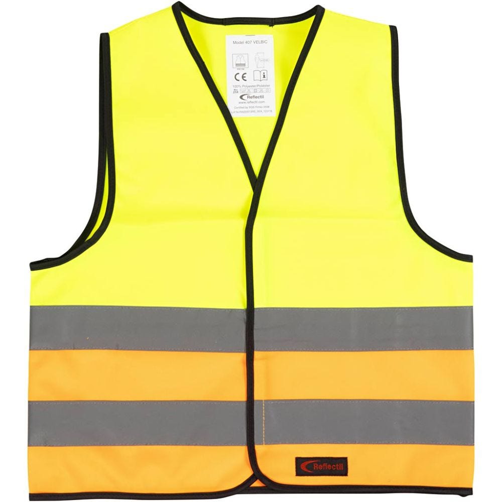 Refleksvest for barn, L: 51 cm, B: 46 cm, str. 6-10 år, orange, gul, 1 stk.