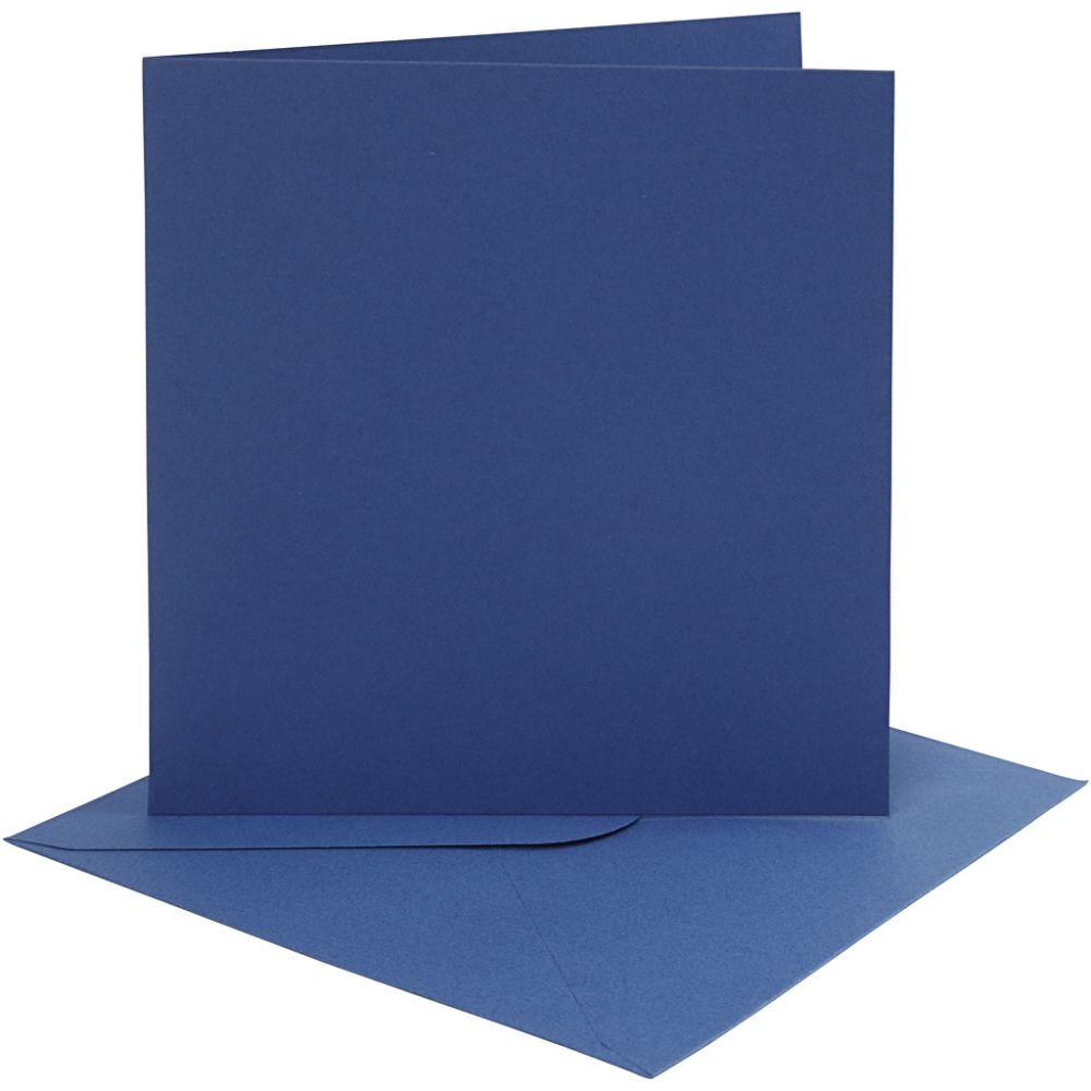 Kort og konvolutter, kort str. 15,2x15,2 cm, konvolutt str. 16x16 cm, 220 g, blå, 4 sett/ 1 pk.