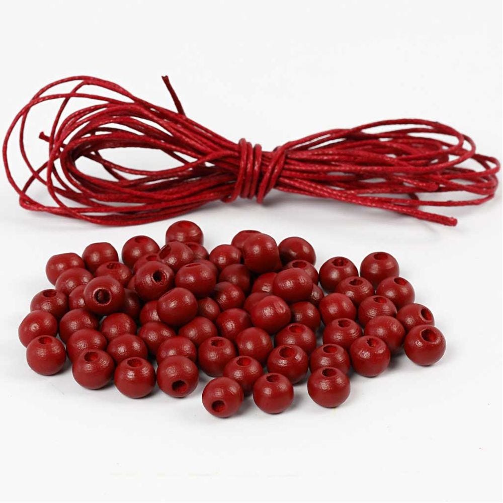Treperler og bomullssnor, dia. 8 mm, rød, 1 sett