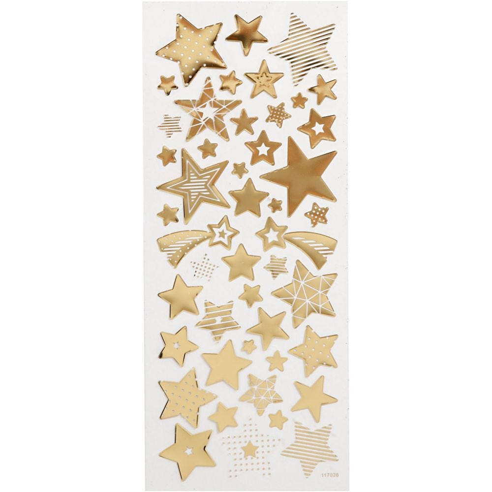 Stickers, stjerner, 10x24 cm, gull, 1 ark