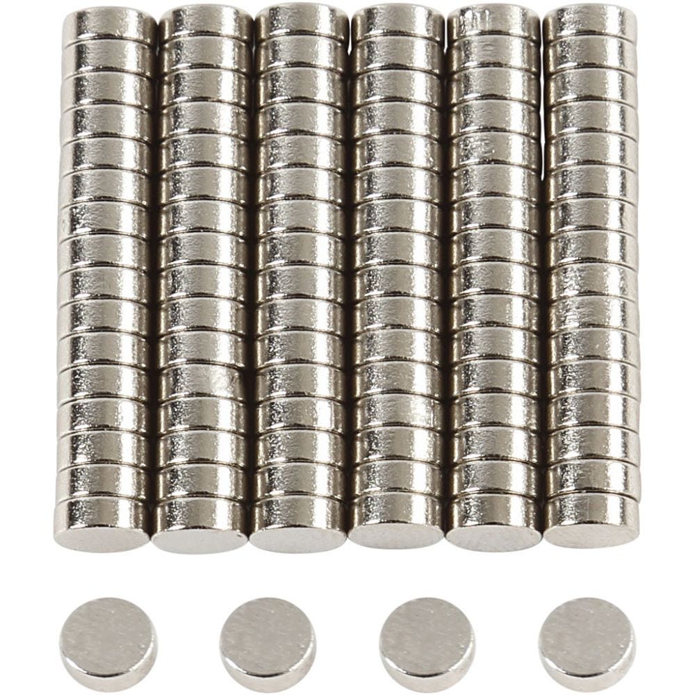 Kraftig magnet, dia. 5 mm, tykkelse 2 mm, 100 stk./ 1 pk.