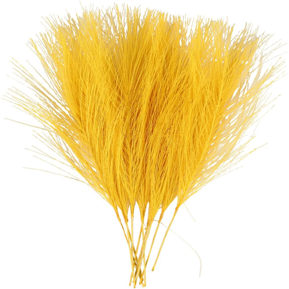 Kunstige fjær, L: 15 cm, B: 8 cm, gul, 10 stk./ 1 pk.