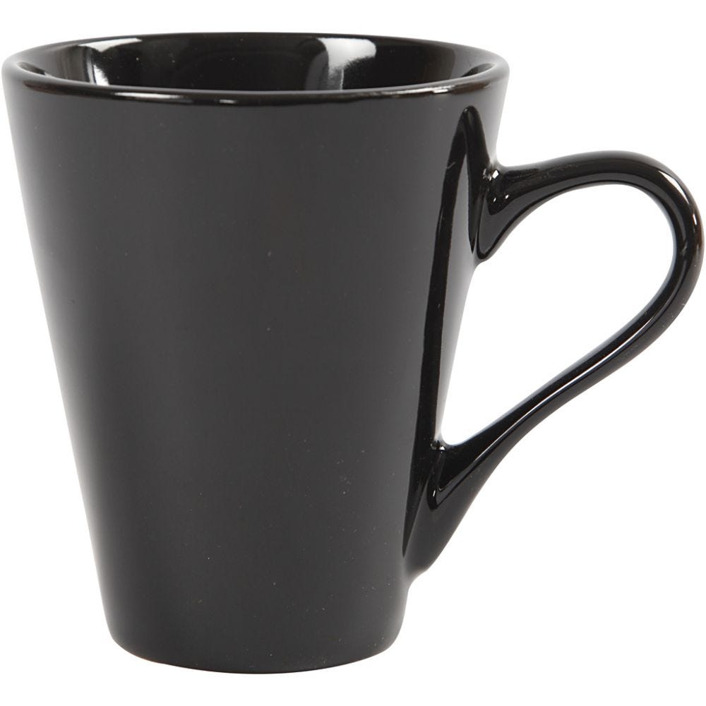 krus med hank, H: 10 cm, dia. 8 cm, svart, 6 stk./ 1 kasse