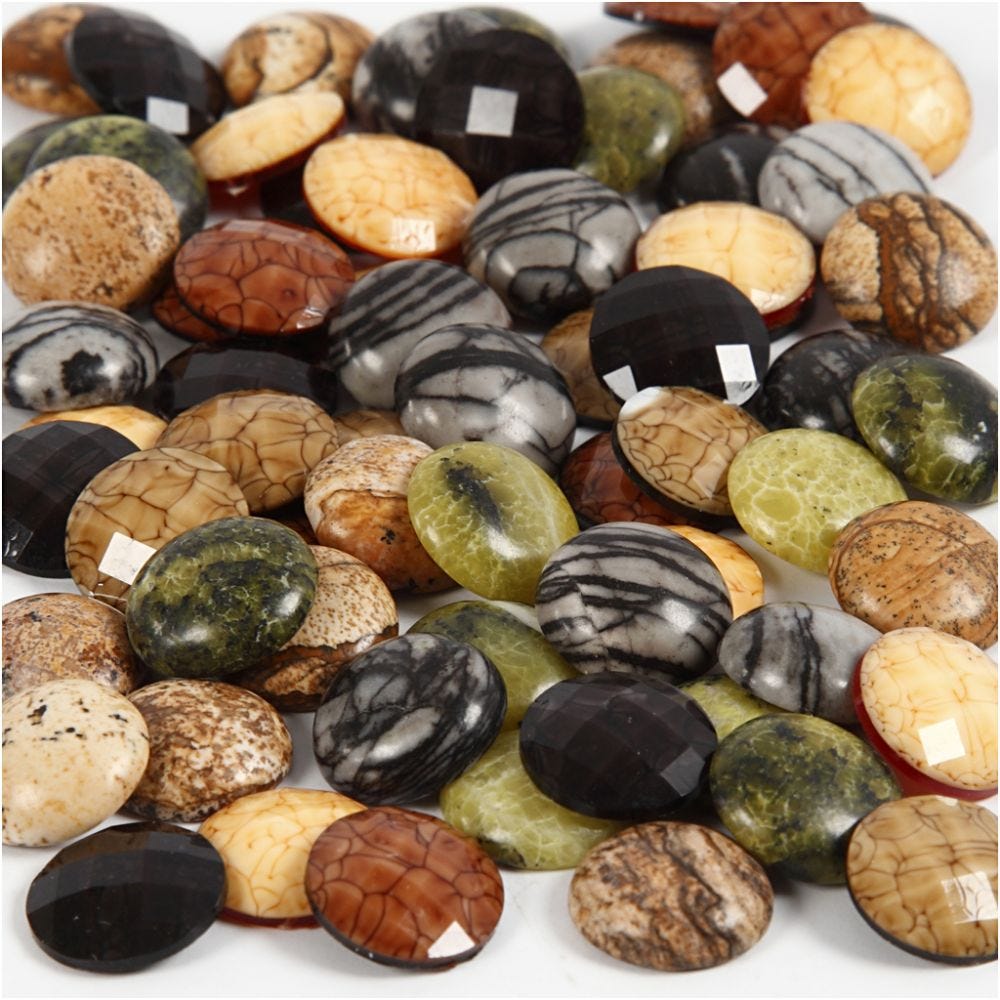 Cabochoner, dia. 14 mm, tykkelse 4 mm, 108 stk./ 1 pk.