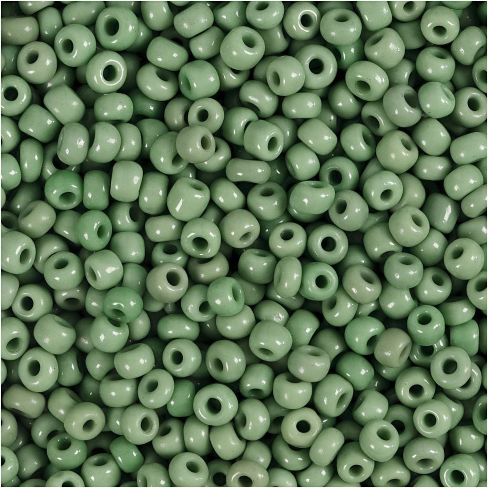 Rocaiperler, dia. 3 mm, str. 8/0 , hullstr. 0,6-1,0 mm, grønn, 25 g/ 1 pk.