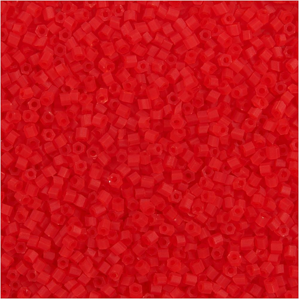 Rocaiperler, 2-cut, dia. 1,7 mm, str. 15/0 , hullstr. 0,5 mm, transparent rød, 25 g/ 1 pk.