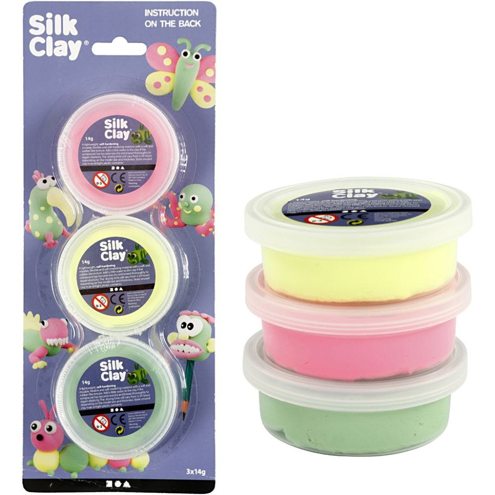 Silk Clay®, lys grønn, neon pink, neon gul, 3x14 g/ 1 pk.