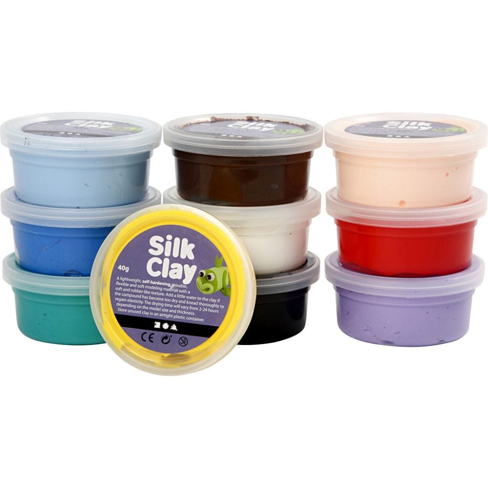 Silk Clay®, Basic 1, ass. farger, 10x40 g/ 1 pk.